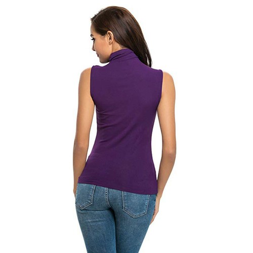 Ärmelloses Damen-T-Shirt Weste Slim Fit Sexy Rollkragen Oberteil formelle Bluse - Bild 11 von 36