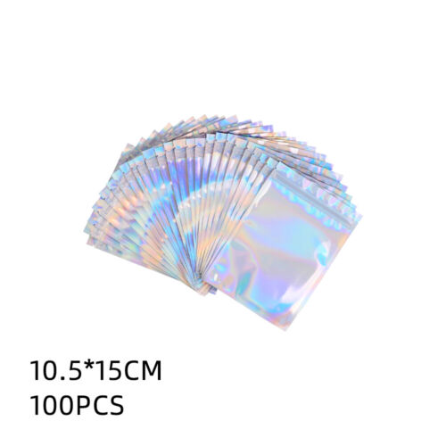 100PCS Holographic Rainbow Zip Lock Bags Clear Zip Seal Mylar Bags Foil Pouches - Picture 15 of 16