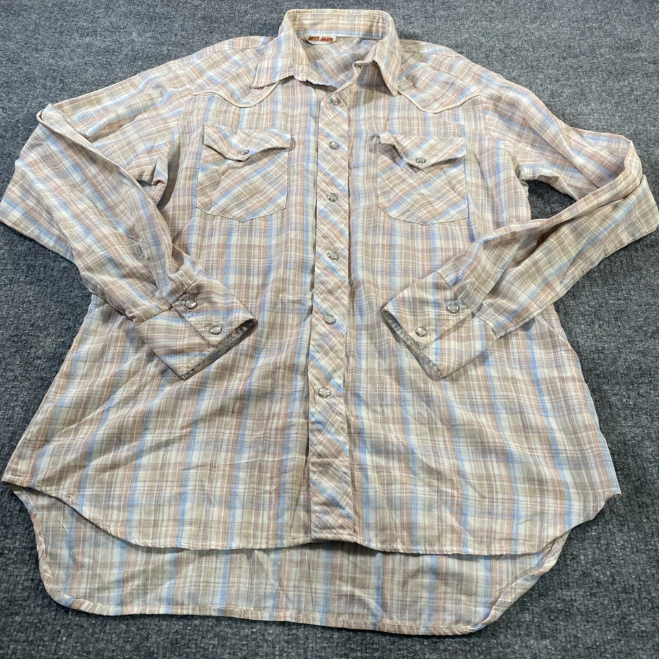 Camisa Mad Men Para Hombres Pequeña Perla A Presión Azul Tostado Blanco Cuadros Western Ranch Rodeo Foto 2 de 4