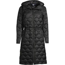Bnwt Lands End Quilted Down Hooded Lightweight Long Packable Coat Wt Bag Uk 8 Xs