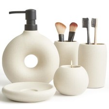Ceramic Bathroom Accessory Set 5 Pcs Includes Soap Dispenser Toothbrush Cup Toot