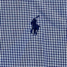 POLO RALPH LAUREN Andrew Dress Shirt Mens 16.5-34/35 Navy Blue Check Long Sleeve