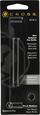 Cross Mini Ballpoint Refills Black Med Pt New In Pack 8518-4 For