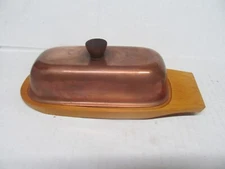 MCM Butter Dish - Copper plated & Wood -