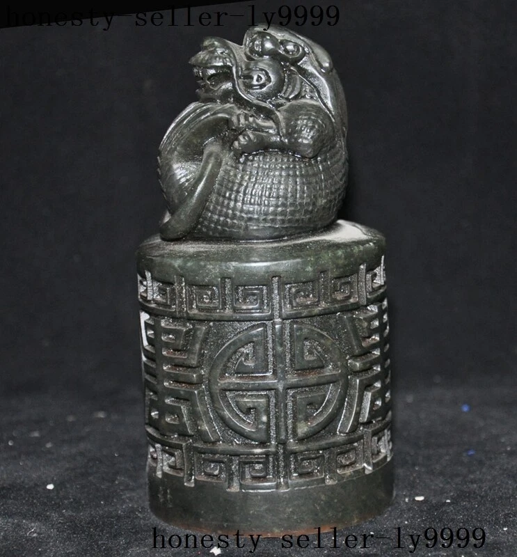 Sello sello sello antiguo chino Shoushan piedra tallada pez largo dragón pez dorado Foto 3 de 4