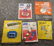 Lot of Vintage Prims Cover-your-own Belt Buckle, Buttons, Snaps Sewing Notions