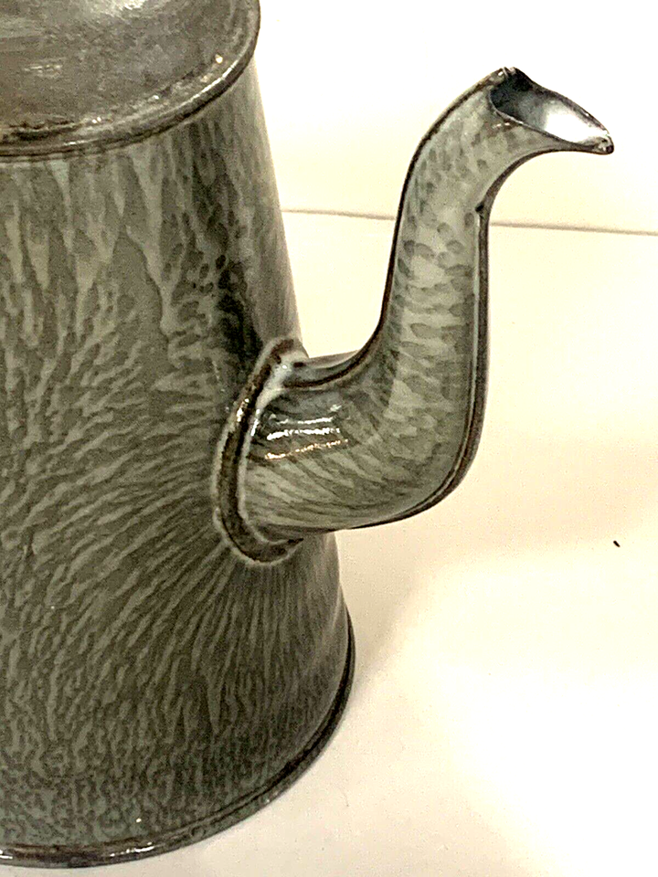 Antique Gray Graniteware Cowboy Chuck Wagon Coffee Pot Old Farmhouse