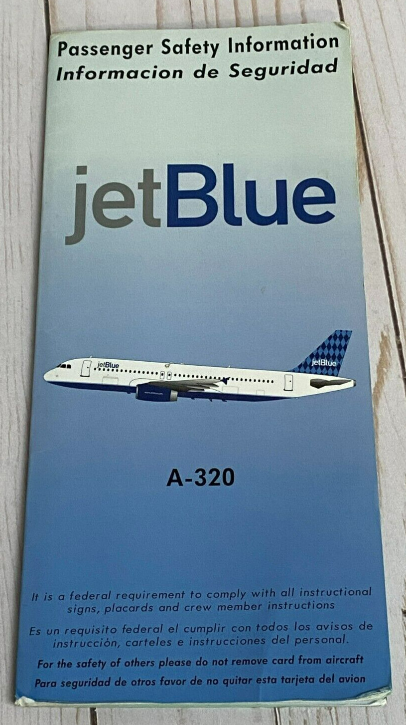 Jetblue Airbus A320 Safety Card 11/00 Sunkota Construction