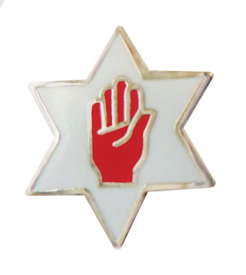 Red Hand Within A Six Pointed Star Cut Out Orange Order Pin Badge
