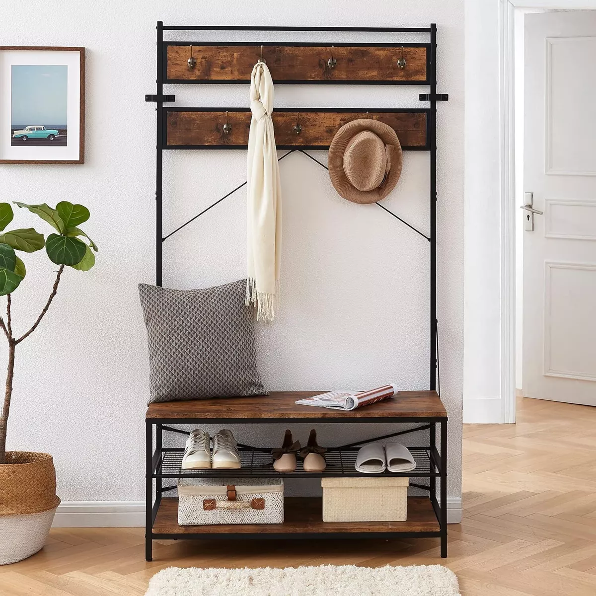 Hall coat tree outlet with bench