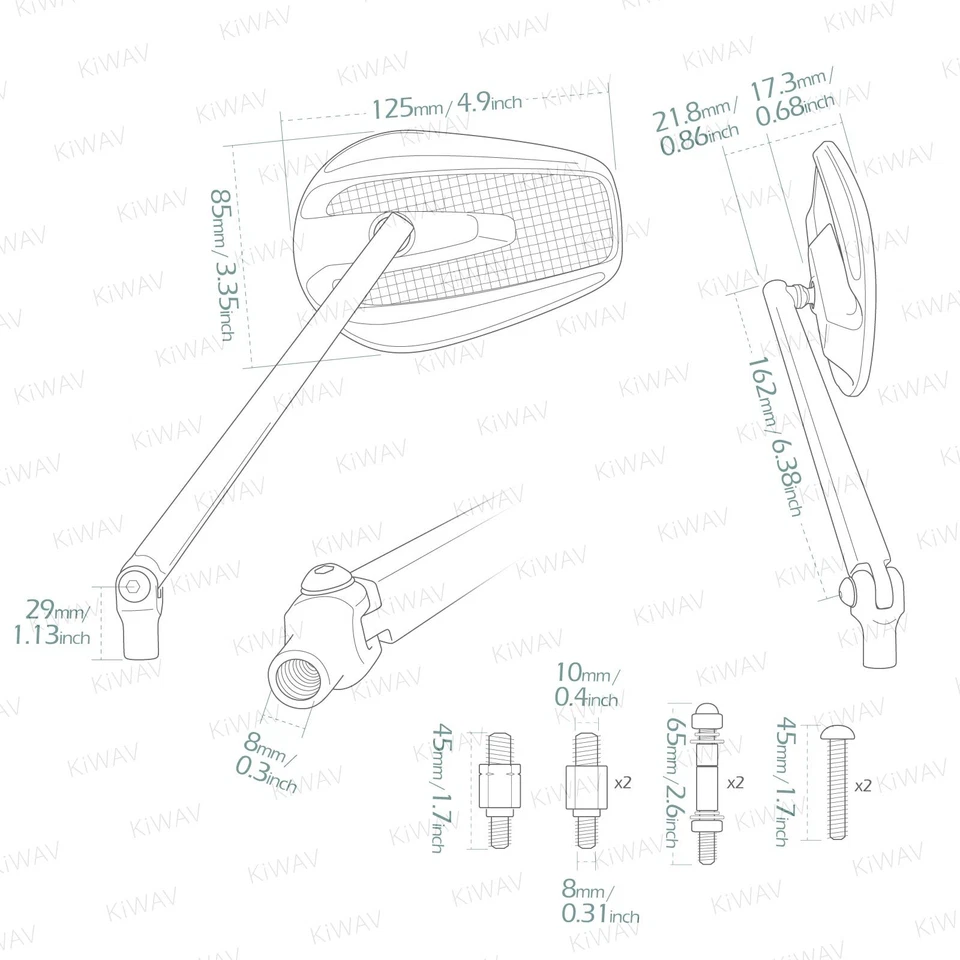 Universal Slim Mirrors MAMBA Black Carbon Fiber Convex fits Honda Shadow VTX - Imagem 2 de 4