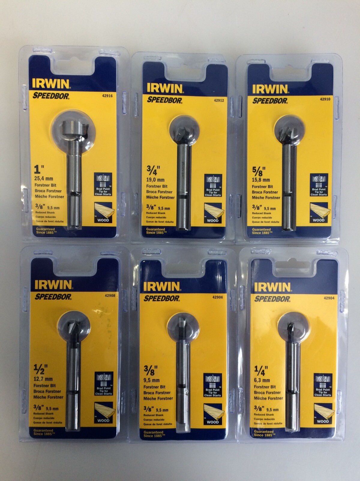 Lot of 6, Irwin Speedbor Forstner Bits 3/8" Shank, 1/4 3/8 1/2 5/8 3/4