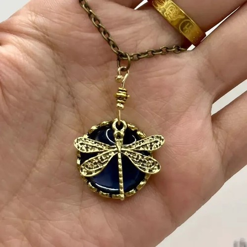 Vintage Inspired Bohemian Dragonfly Blue Pendant Necklace Jewelry Women Gift - Picture 2 of 4