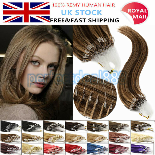 14"-26" Micro Loop Ring Nano Beads Indian Remy Human Hair Extensions 100s UK 1st