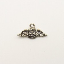 Angel Face with Wings - Lead Free Silver Color Pewter Charm 13mm x 20mm