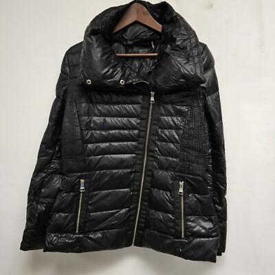 Karl Lagerfeld Puffer Jacket Black Down Puffer Oil Slick Coat No Hood L  20''