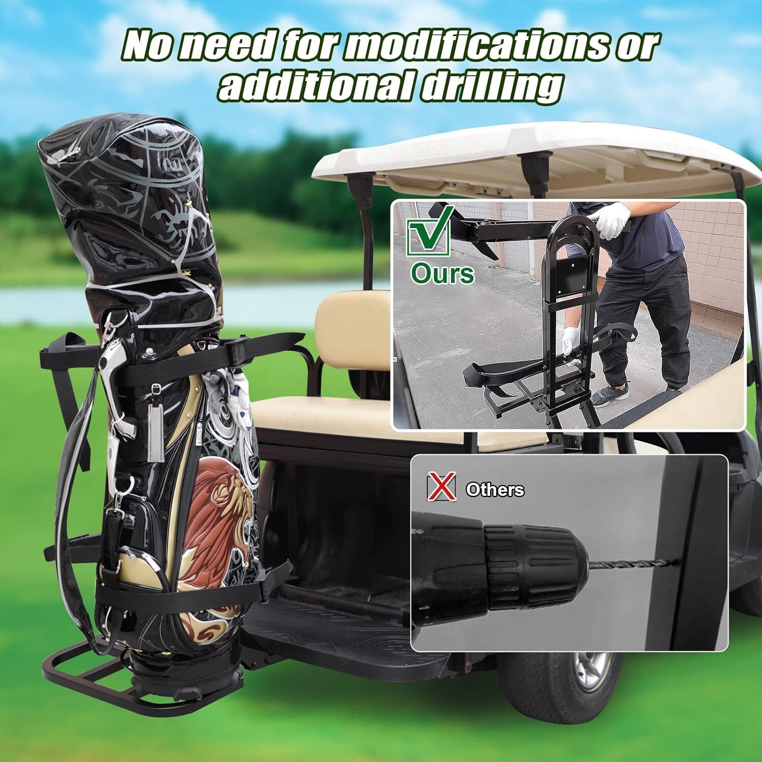 Club Car EZGo Yamaha Rear Seat Golf Carts Bag Holder Universal