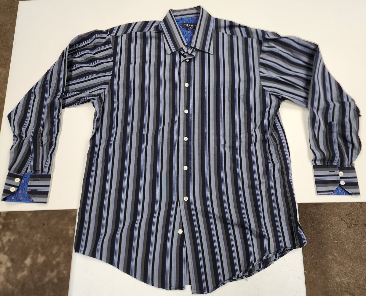 ted baker london mens dress shirts Ted Baker London Dress Shirt Mens 2 M Blue Check Plaid Long Sleeve Preppy Work