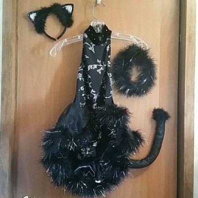 silver cat dress Cat Ripped Fabric White Sequined Women's Dress, MD / Black