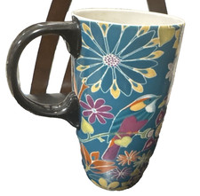 Topadorn Floral Bird Ceramic Mug Teal Tall Coffee Cu