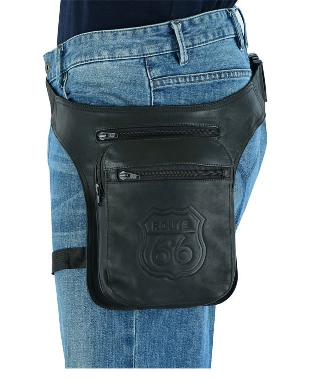 Riñonera de piel auténtica bolso Route 66 de Cuero Perneras bolsa de pierna