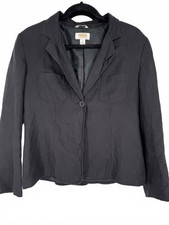 Talbots Petites Jacket Womens Size 10 Irish Linen Blazer Black