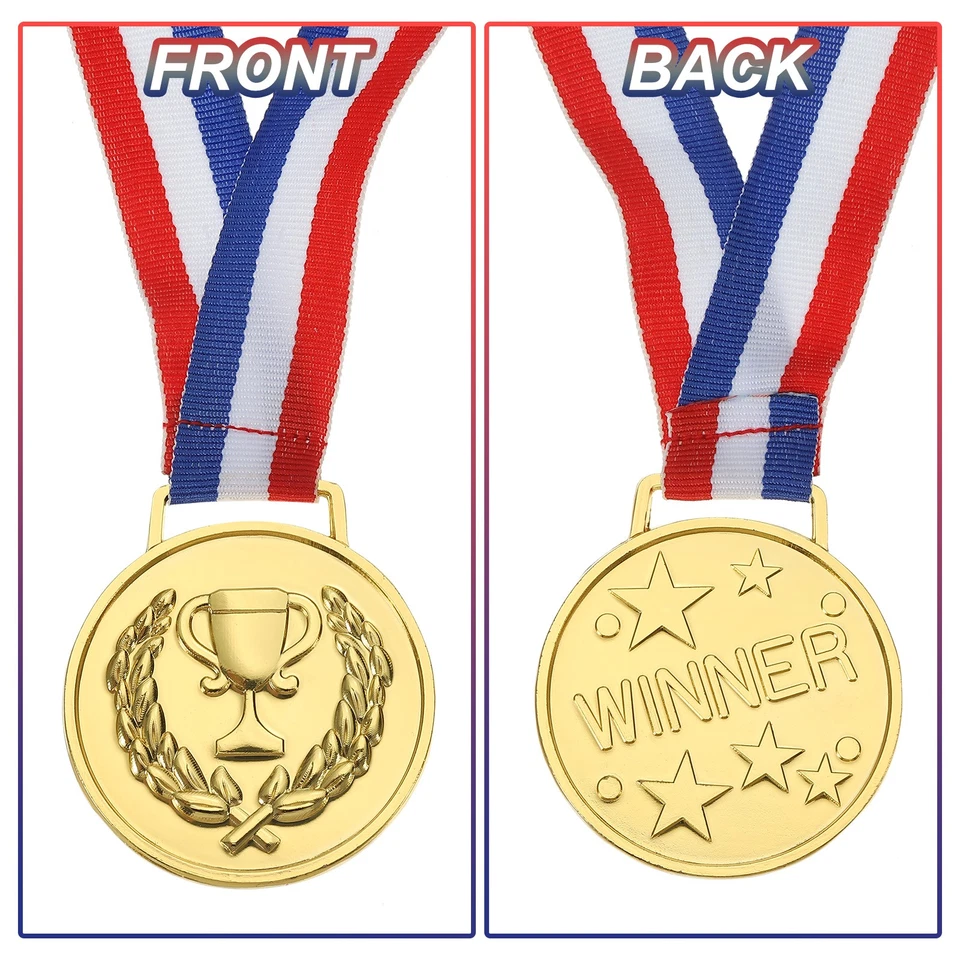 12 Pcs 2" Gold Award Metals, Winner Medals with Neck Ribbon Foto 4 de 4