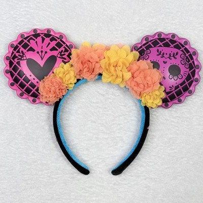 Disney Parks Minnie Mouse Dia de los Muertos Sugar Skull Floral Headband Ears