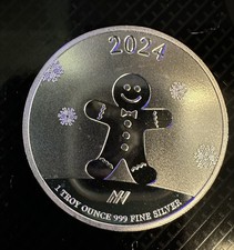 1 oz 2024 Gingerbread Man Happy Holidays Happy New Year .999 Fine Silver ?? 109.00 per troy oz