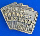 1975 AJ Dezy Denver A Las Vegas Nevada Cards Belt Buckle Royal Flush Brass