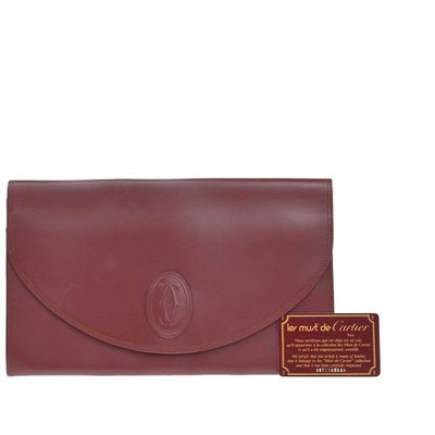 MUST DE CARTIER 2C Logo Clutch Hand Bag Leather Red GHW Italy 09KP027