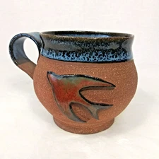 Hand Thrown Mug Sparrow Applied Bird Stoneware Clay