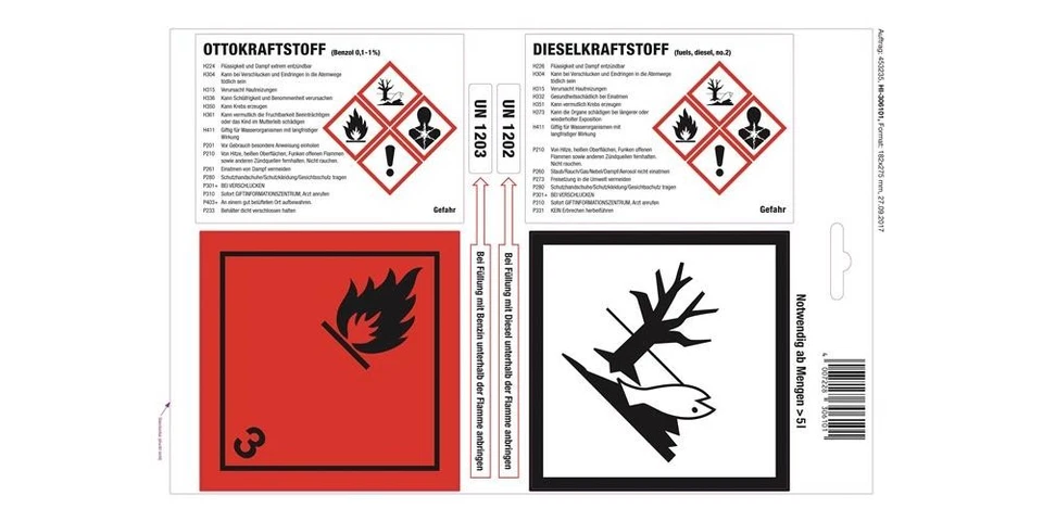 Hünersdorff Haftetikett Länge 275 mm Breite 182 mm Otto-/Dieselkraftstoff wei...