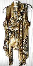Chicos Darma Vest Womens 8/10 1 Neutral Animal Print Sheer Open Front NEW 99