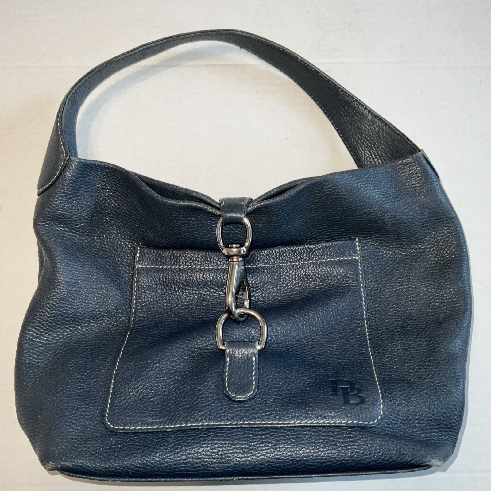 Dooney & Bourke Leather Dark Blue Lock Hobo Pebble Grain Handbag Vintage Purse