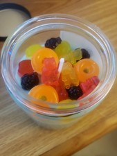 Homemade Jar of Candy Candle with Jelly Gummy Candle Topper.