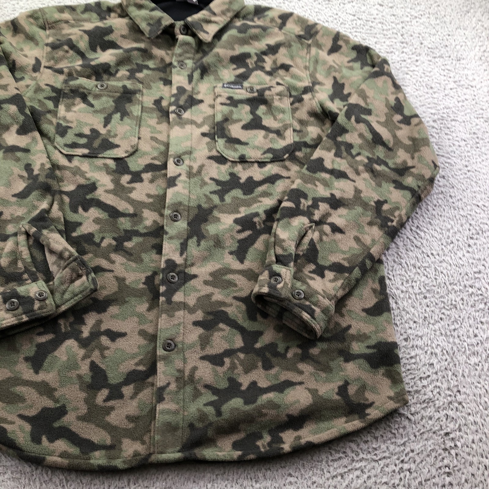 Columbia Jacket Mens Large Green Camo Fleece Button Front Military ...
