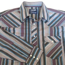 VTG Wrangler Shirt Men 17 1/2 -35 X Long Tails Pearl Snap Cowboy Cut Regular Fit