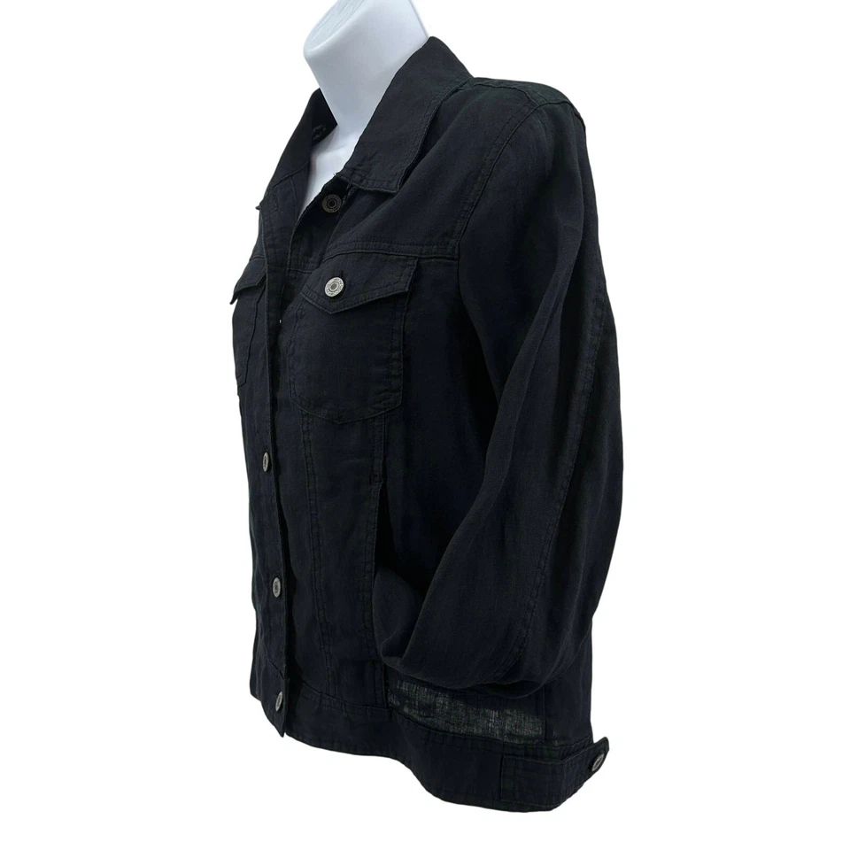 Jones & Co 100% Linen Jones & Co Button Front WMNS M Black Jacket Lightweight - Image 4 of 4