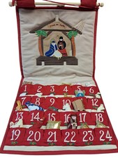 Vtg  24 Day Pocket Hanging Christmas Nativity Advent Calendar & Stick On Figures