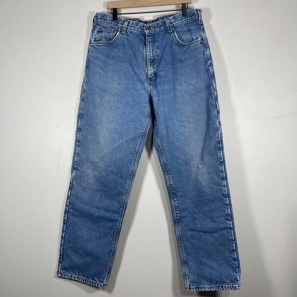 Carhartt Flannel Lined Jeans Mens 38 Rigid Denim Worn Work Wear Lightly Thrashed
