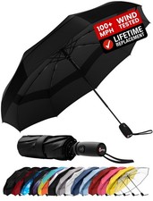 Windproof Travel Umbrella - Compact Withstands Winds up to Standard, Black