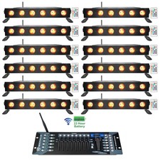 12 Rockville BEST STRIP 60 Black Rechargeable Light Bars Wireless DMX Controller