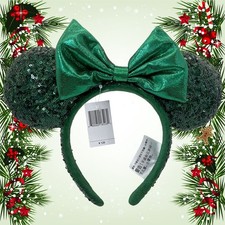 Disney Parks Emerald Green Sequins Minnie Mouse Ears Headband NEW