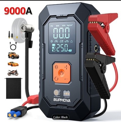 9000A Car Jump Starter With Air Compressor Cordless Tire Inflator, Battery Boost