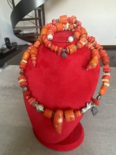 Buccellati Mario  Parure Collana  E Bracciale In Corallo In Argento 925 E Perle