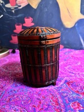 Vintage Handmade Chinese Lidded Basket Bamboo Woven