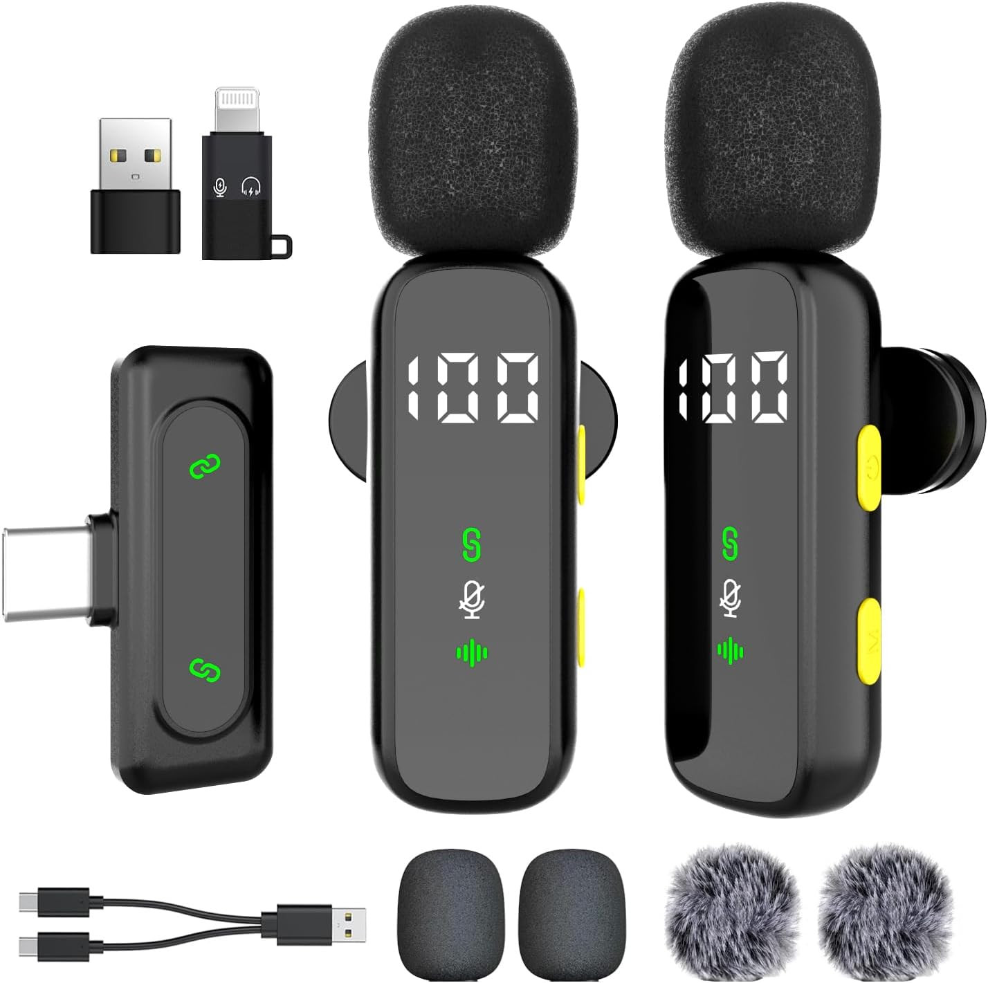 Wireless Lavalier Microphone with LED Display, Mini Lapel Mic，Wireless Microphon