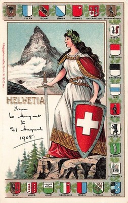 SWITZERLAND SCHWEIZ SUISSE GODDESS HELVETIA EMBOSSED 1908 POSTCARD 111825 U