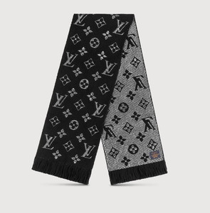 Louis Vuitton Wool Black and Silver Embroidered Jacquard Logomania Scarf